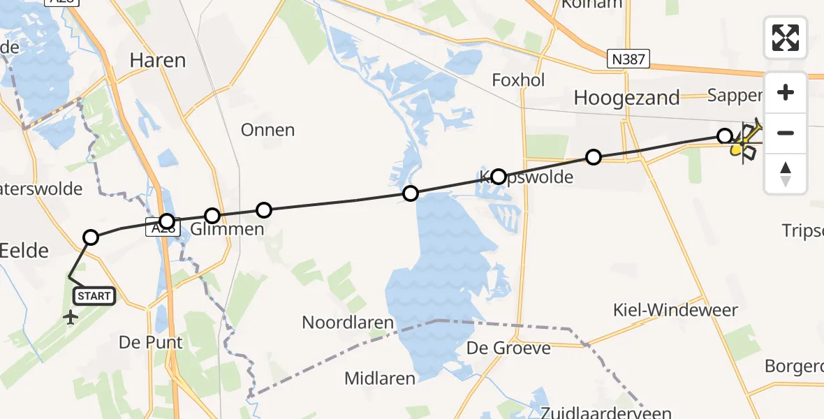 Routekaart van de vlucht: Lifeliner 4 naar Sappemeer, Vosbergerlaan