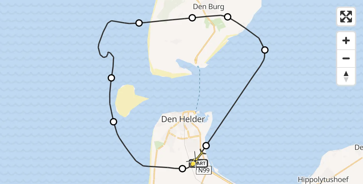 Routekaart van de vlucht: Kustwachthelikopter naar Vliegveld De Kooy, Kortevliet