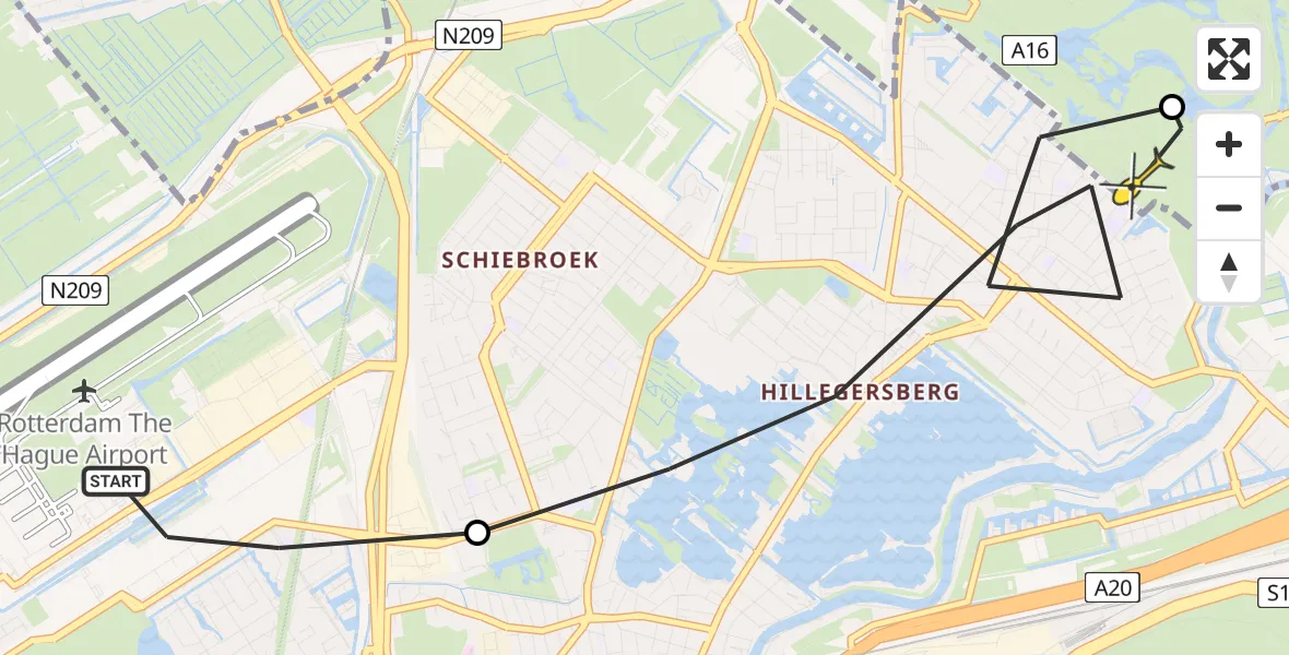 Routekaart van de vlucht: Lifeliner 2 naar Bergschenhoek, Tinbergenlaan