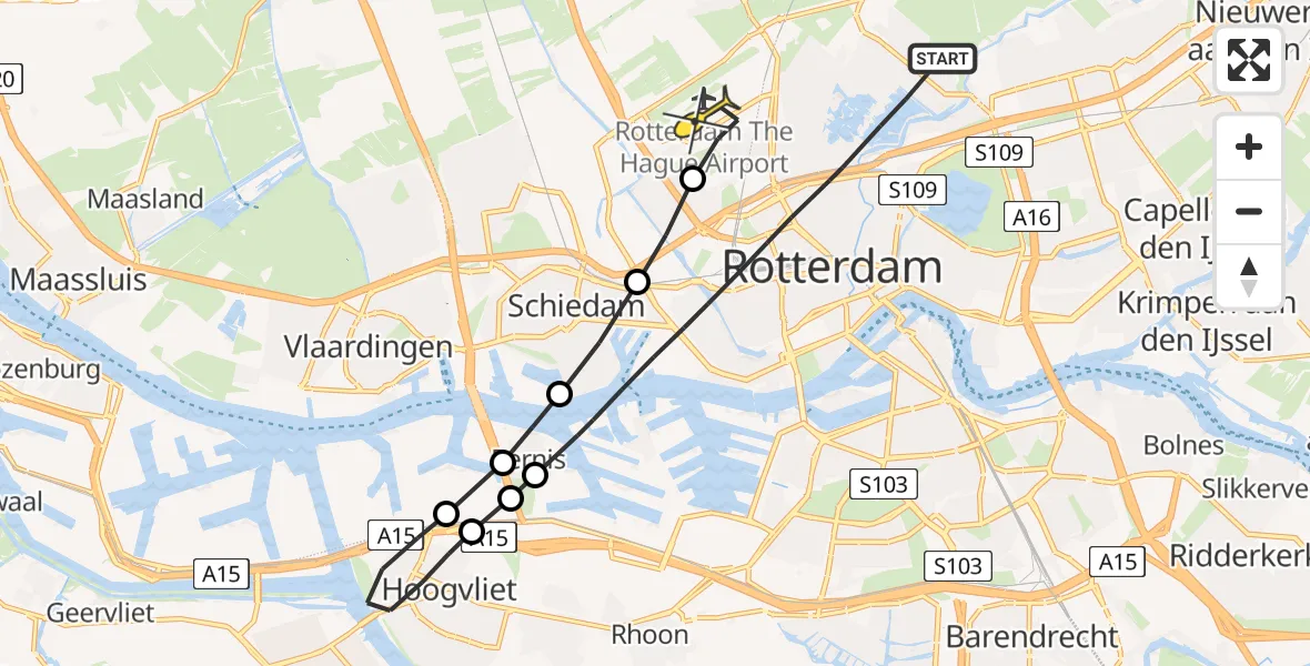 Routekaart van de vlucht: Lifeliner 2 naar Rotterdam The Hague Airport, Strekkade