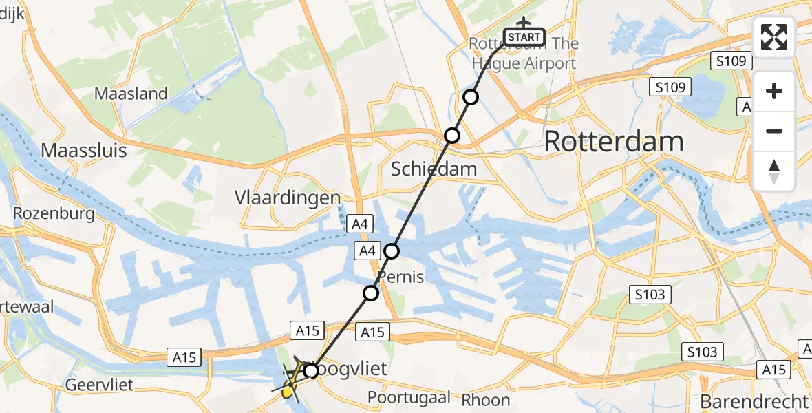 Routekaart van de vlucht: Lifeliner 2 naar Hoogvliet, Brandenburgbaan