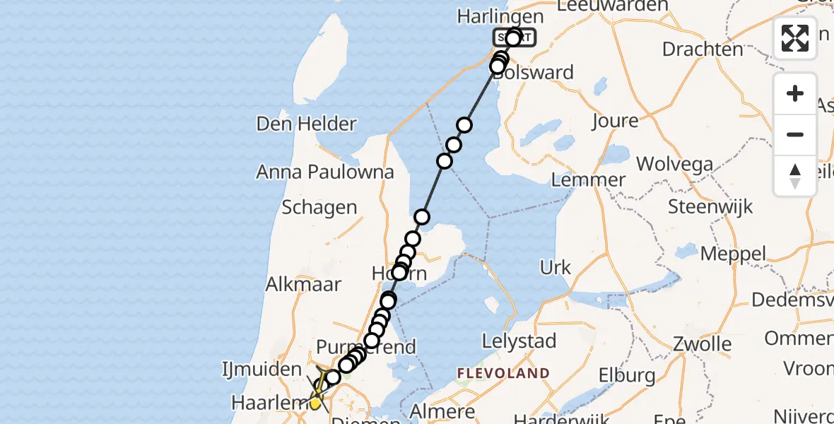 Routekaart van de vlucht: Lifeliner 1 naar Amsterdam Heliport, Taekelaan