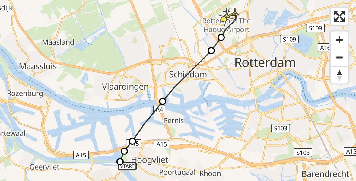 Routekaart van de vlucht: Lifeliner 2 naar Rotterdam The Hague Airport, Venkelweg