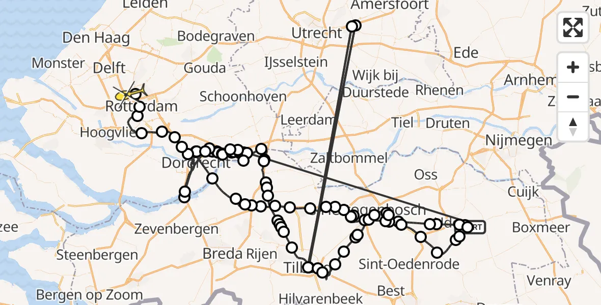 Routekaart van de vlucht: Politieheli naar Rotterdam The Hague Airport, Kromstraat