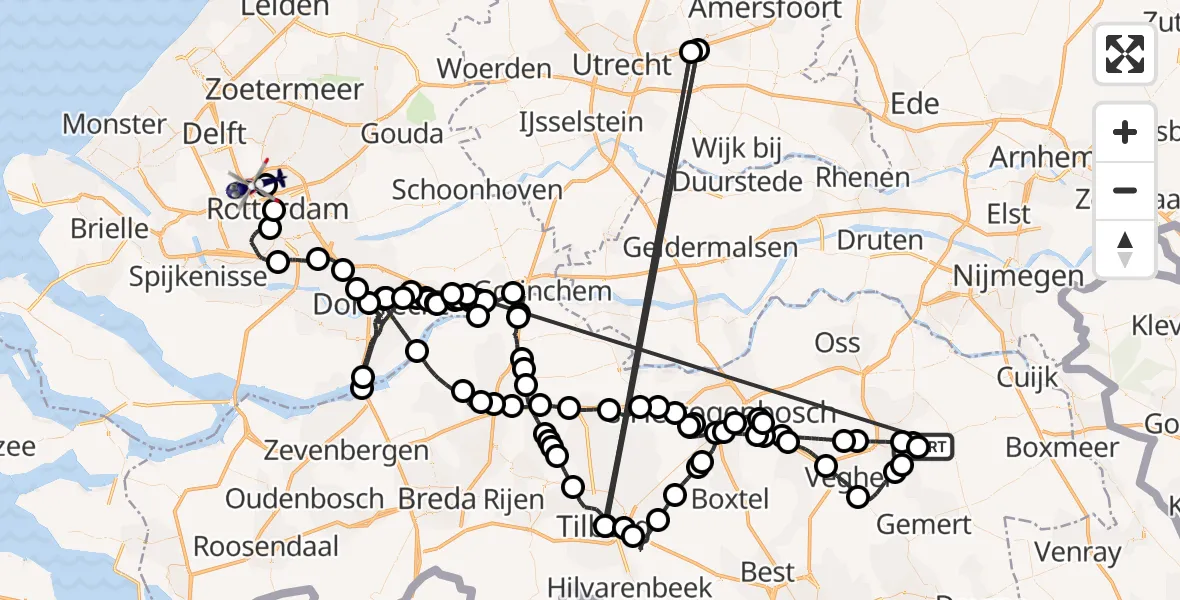 Routekaart van de vlucht: Politiehelikopter naar Rotterdam The Hague Airport, Kromstraat