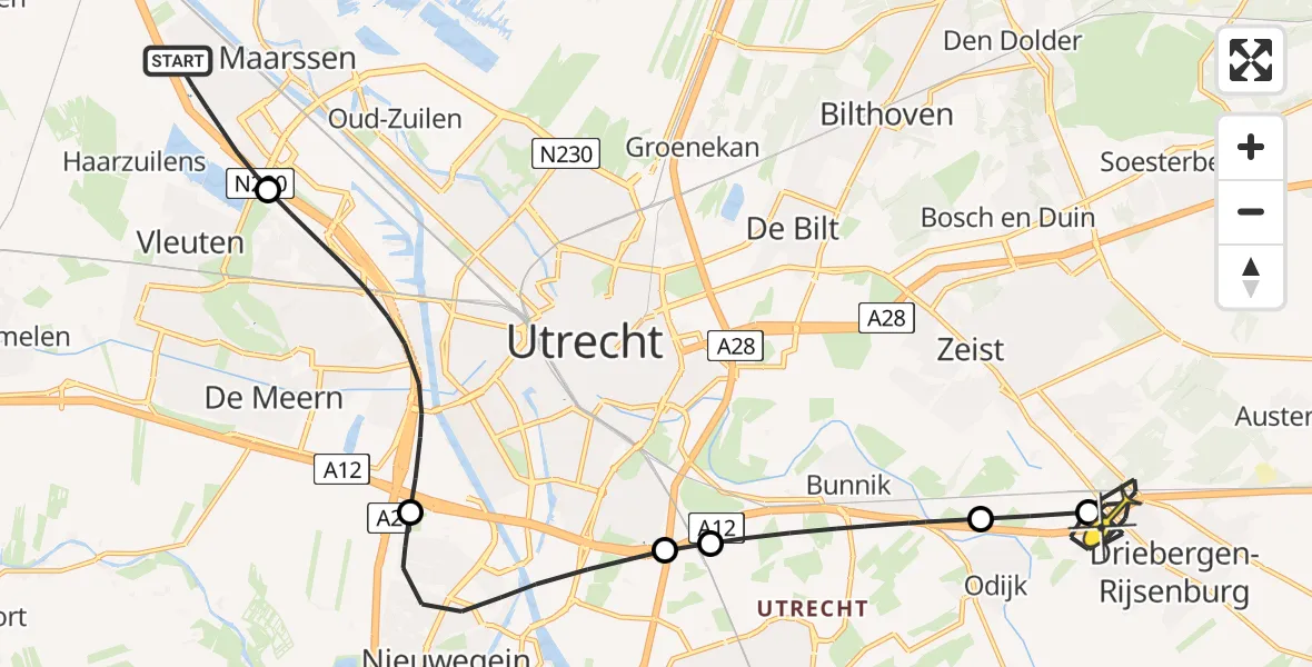 Routekaart van de vlucht: Politieheli naar Driebergen-Rijsenburg, Fazantenkamp