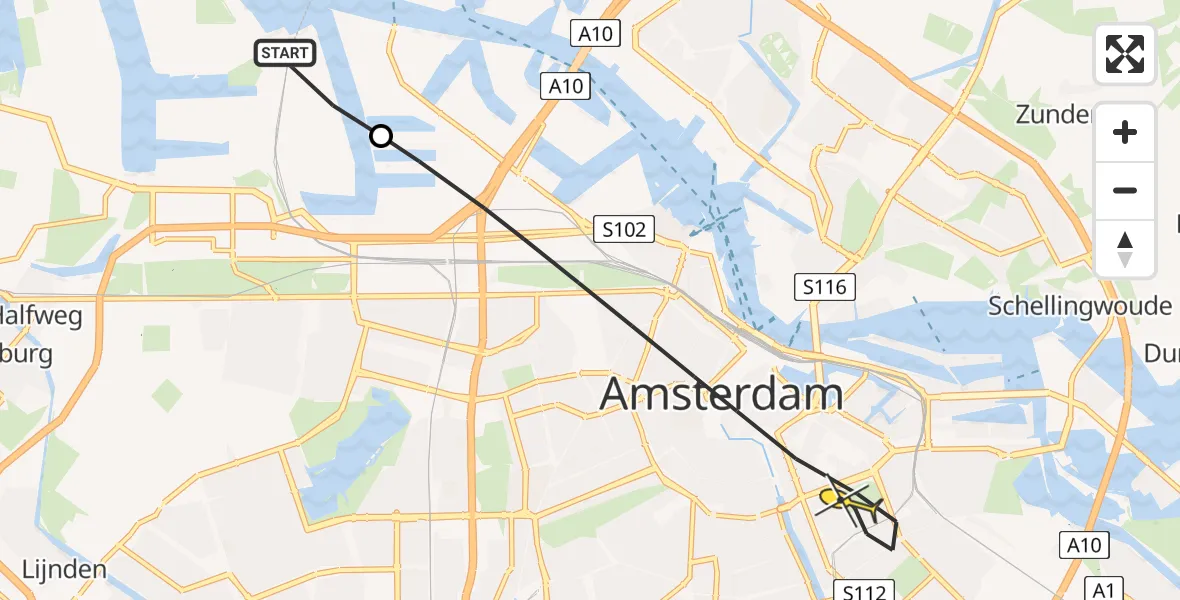 Routekaart van de vlucht: Lifeliner 1 naar Amsterdam, Westhaven