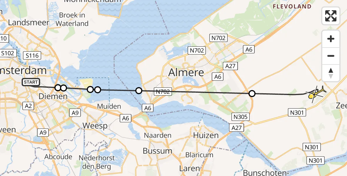 Routekaart van de vlucht: Lifeliner 1 naar Zeewolde, Simon Stevinstraat