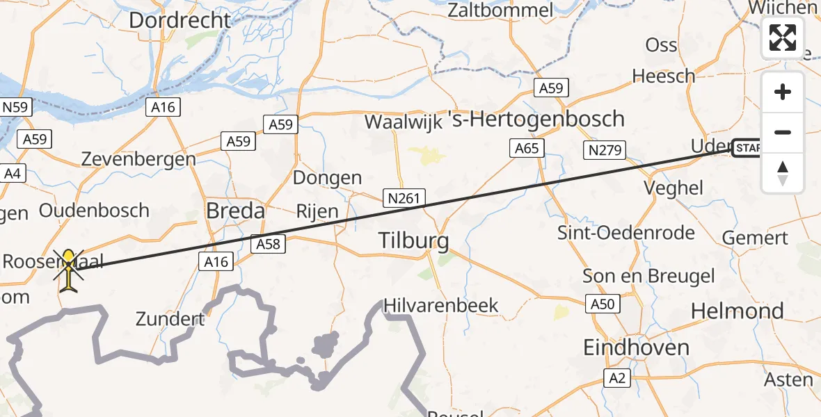 Routekaart van de vlucht: Traumaheli naar Roosendaal, Albastdijk