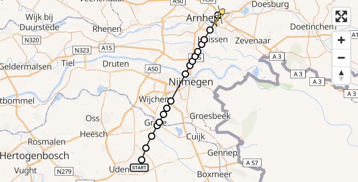 Routekaart van de vlucht: Lifeliner 3 naar Arnhem, Bovenste Trent