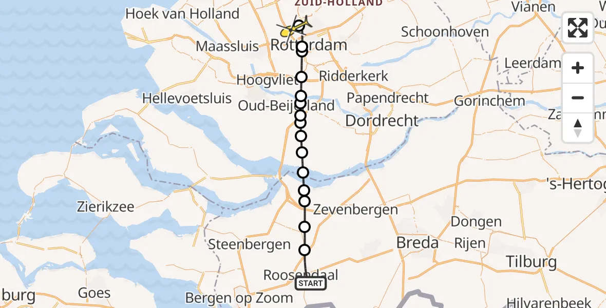 Routekaart van de vlucht: Lifeliner 2 naar Rotterdam The Hague Airport, Brandenburgbaan