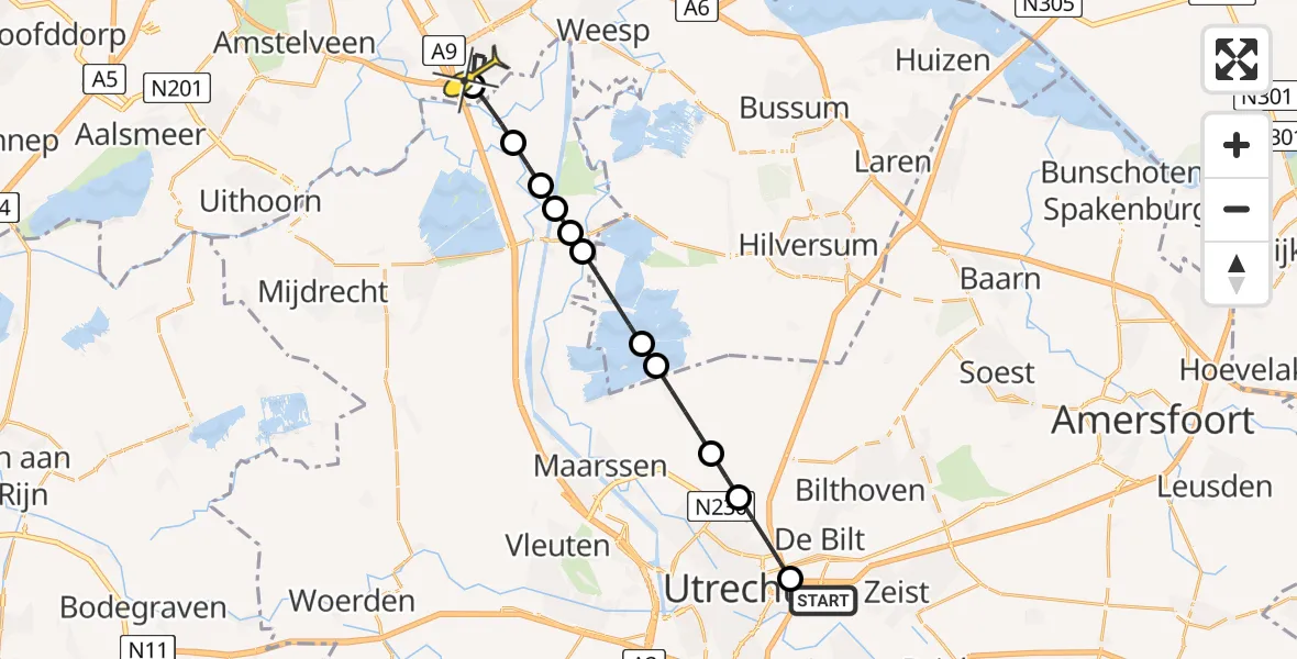 Routekaart van de vlucht: Lifeliner 1 naar Academisch Medisch Centrum (AMC), Princetonlaan