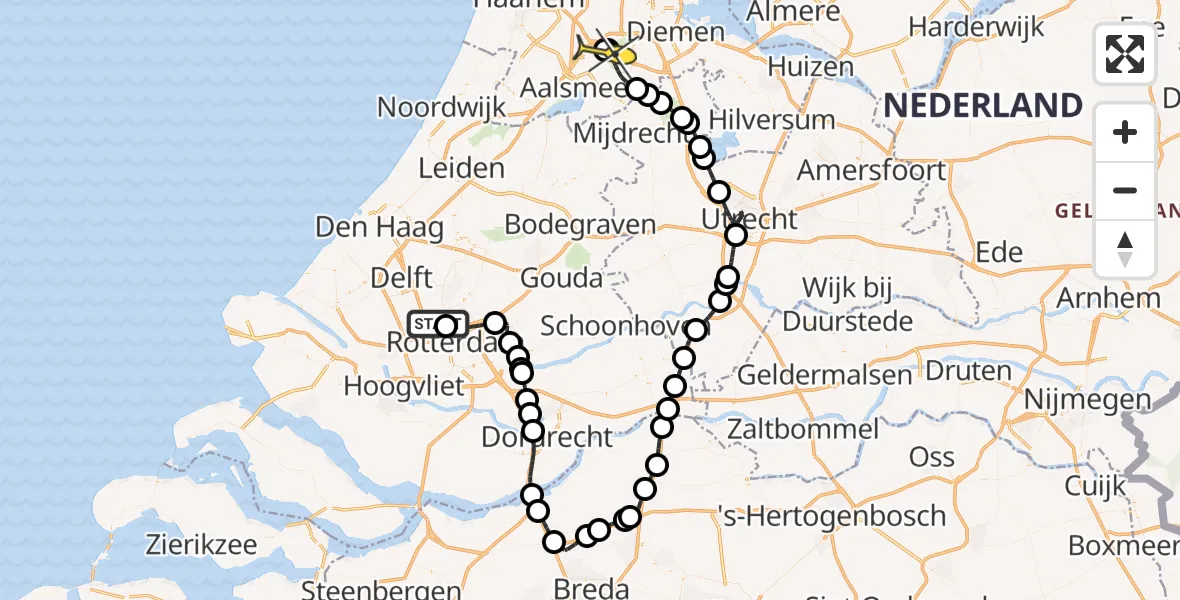 Routekaart van de vlucht: Politieheli naar Schiphol, Goedaerthof