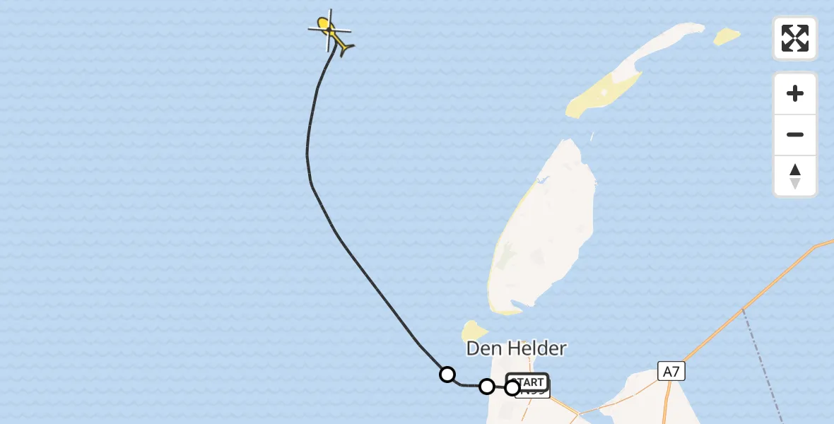 Vluchtroute Kustwachthelikopter van Vliegveld De Kooy naar 
