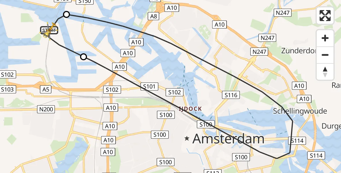 Vluchtroute Traumahelikopter van Amsterdam Heliport naar Amsterdam Heliport