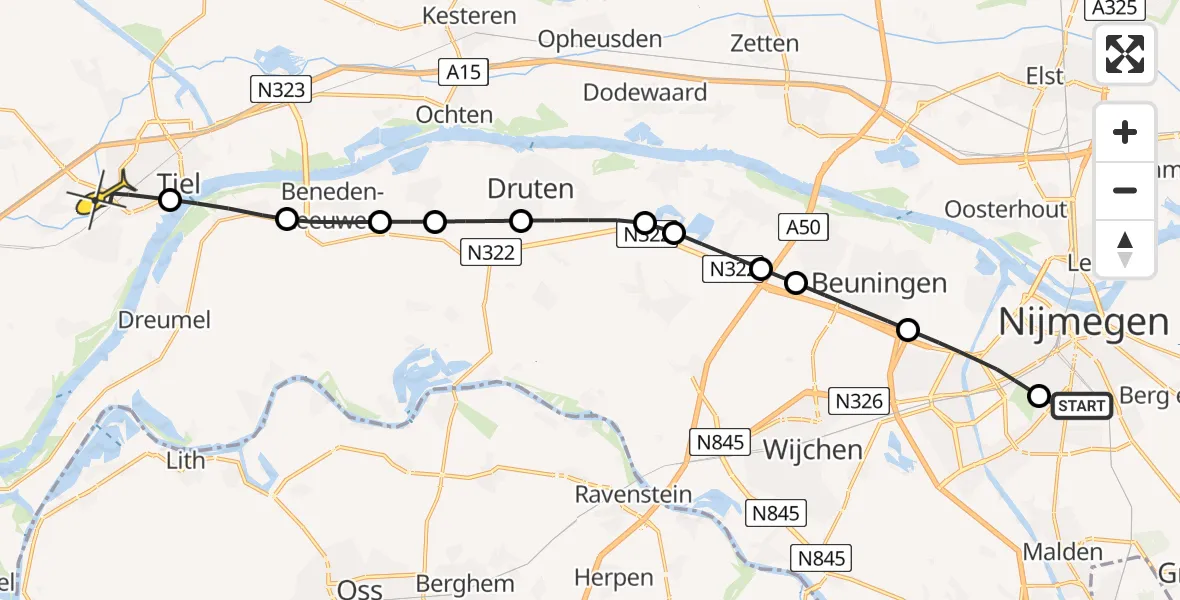 Routekaart van de vlucht: Lifeliner 3 naar Tiel, Leeuwstraat