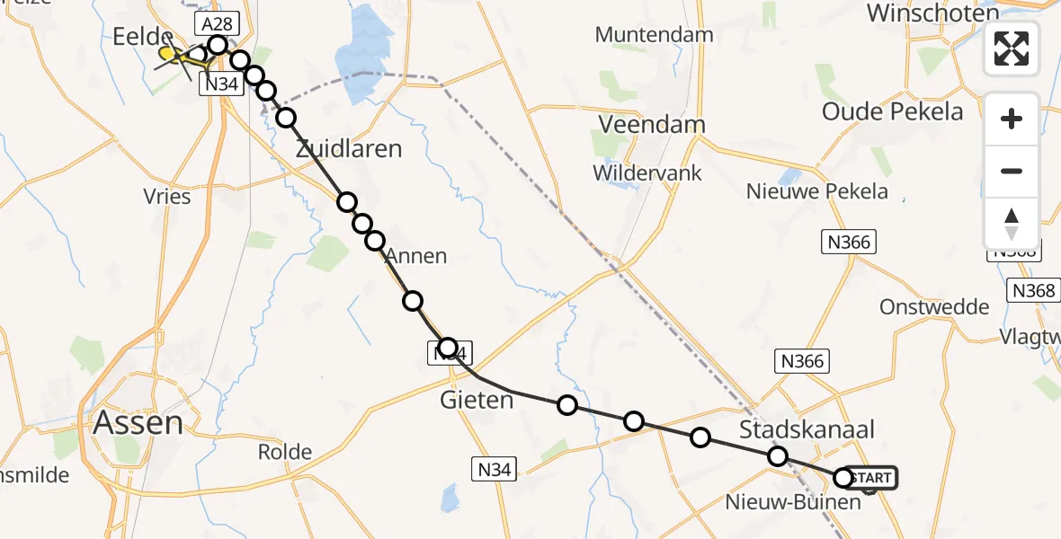 Routekaart van de vlucht: Lifeliner 4 naar Groningen Airport Eelde, Zuider Kanaalweg