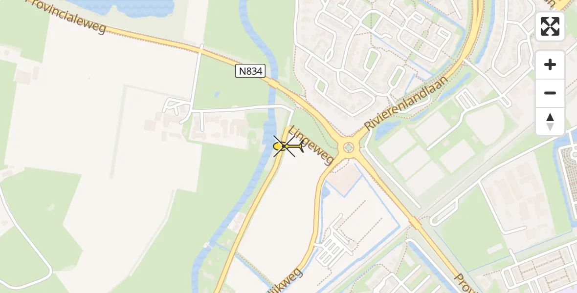 Routekaart van de vlucht: Traumahelikopter naar Tiel