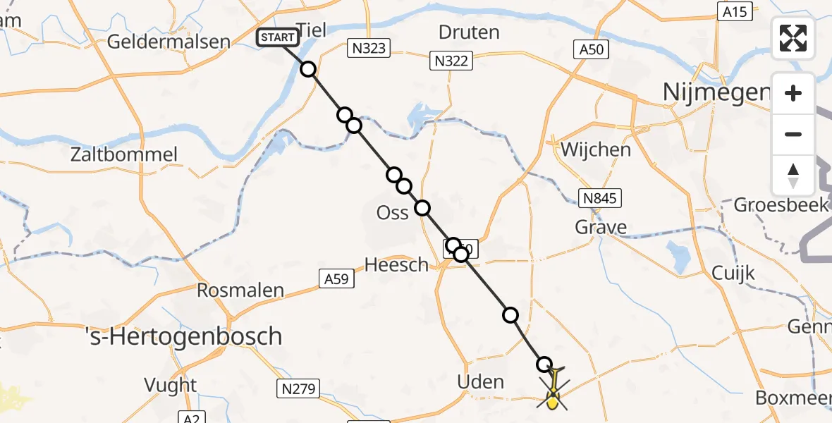 Routekaart van de vlucht: Lifeliner 3 naar Vliegbasis Volkel, Ophemertsedijk
