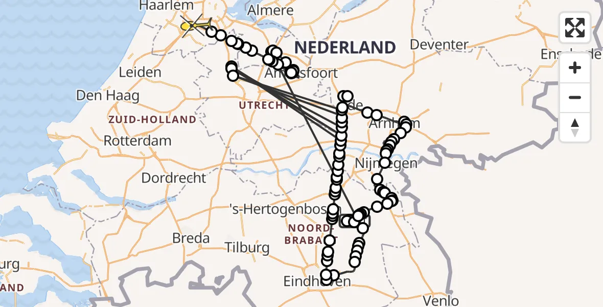 Routekaart van de vlucht: Politieheli naar Schiphol, Rondweg Volkel