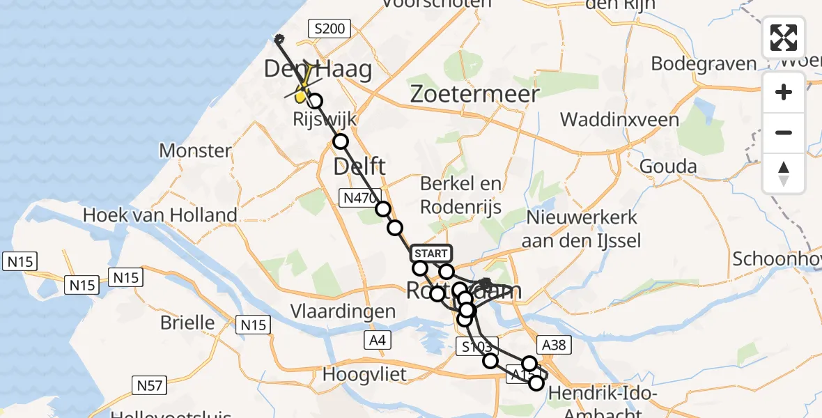 Routekaart van de vlucht: Politieheli naar Den Haag, Rijs-en-daalpad