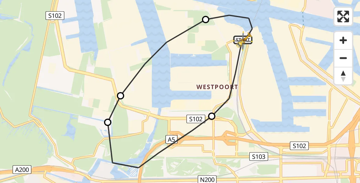 Vluchtroute Traumahelikopter van Amsterdam Heliport naar Amsterdam Heliport