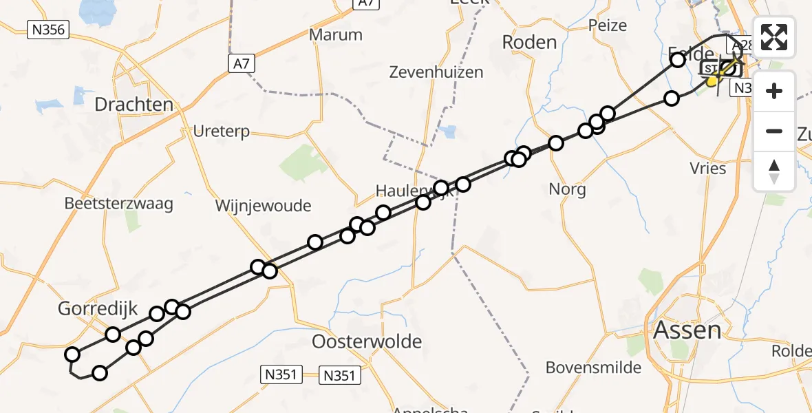 Routekaart van de vlucht: Lifeliner 4 naar Groningen Airport Eelde, Veldkampweg