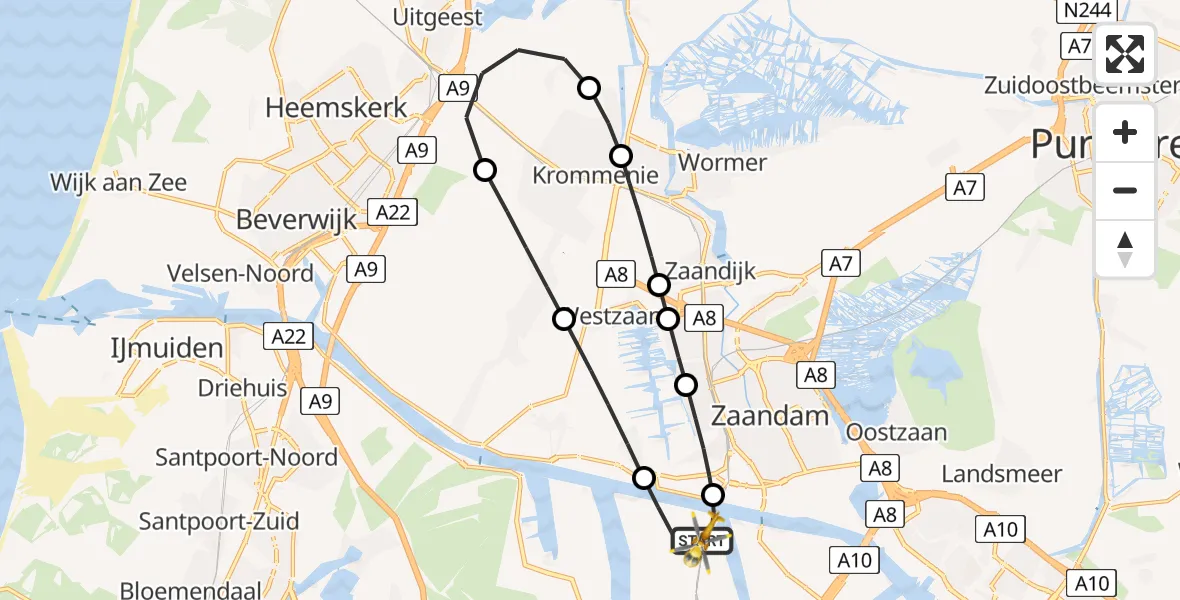 Routekaart van de vlucht: Lifeliner 1 naar Amsterdam Heliport, Siciliëweg