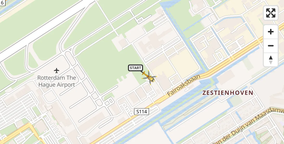 Vluchtroute Traumahelikopter Rotterdam The Hague Airport - Rotterdam The Hague Airport, 10 februari 2024, 00:20
