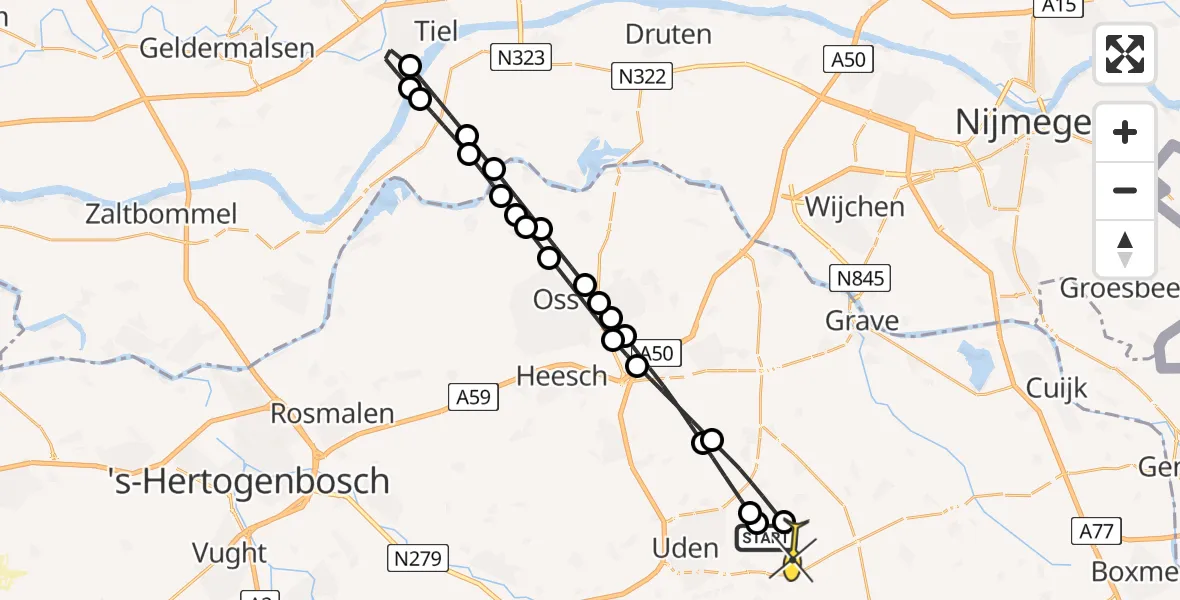 Routekaart van de vlucht: Lifeliner 3 naar Vliegbasis Volkel, Lange Goorstraat