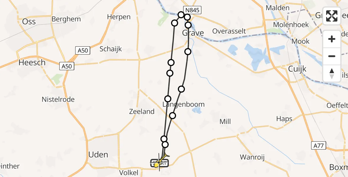 Routekaart van de vlucht: Lifeliner 3 naar Vliegbasis Volkel, Zeelandsedijk