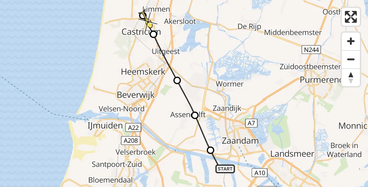 Routekaart van de vlucht: Lifeliner 1 naar Castricum, Siciliëweg