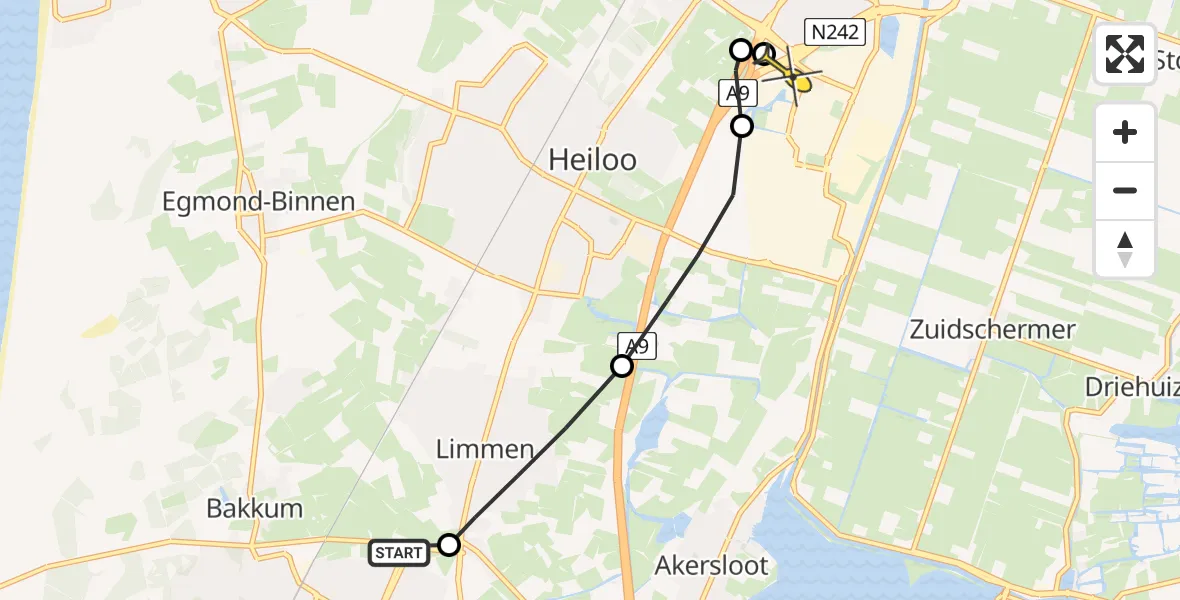 Routekaart van de vlucht: Lifeliner 1 naar Alkmaar, Zuidkerkenlaan