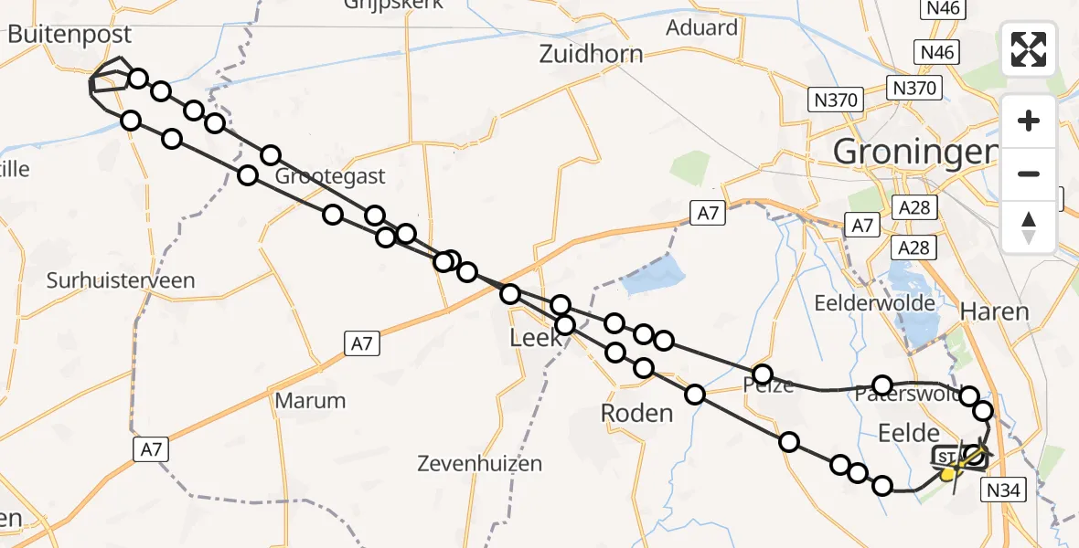 Routekaart van de vlucht: Lifeliner 4 naar Groningen Airport Eelde, Veldkampweg