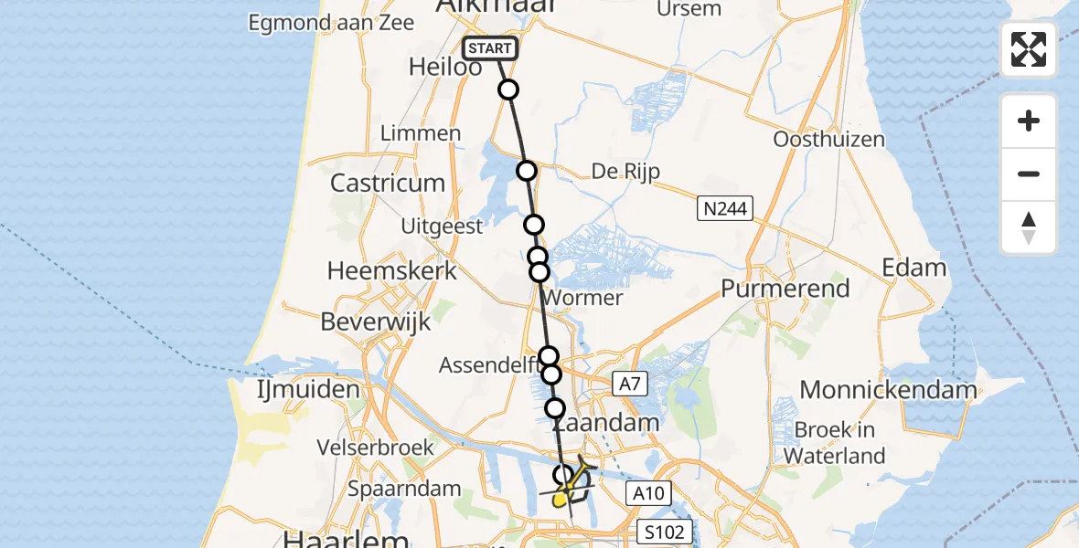 Routekaart van de vlucht: Lifeliner 1 naar Amsterdam Heliport, Diamantweg