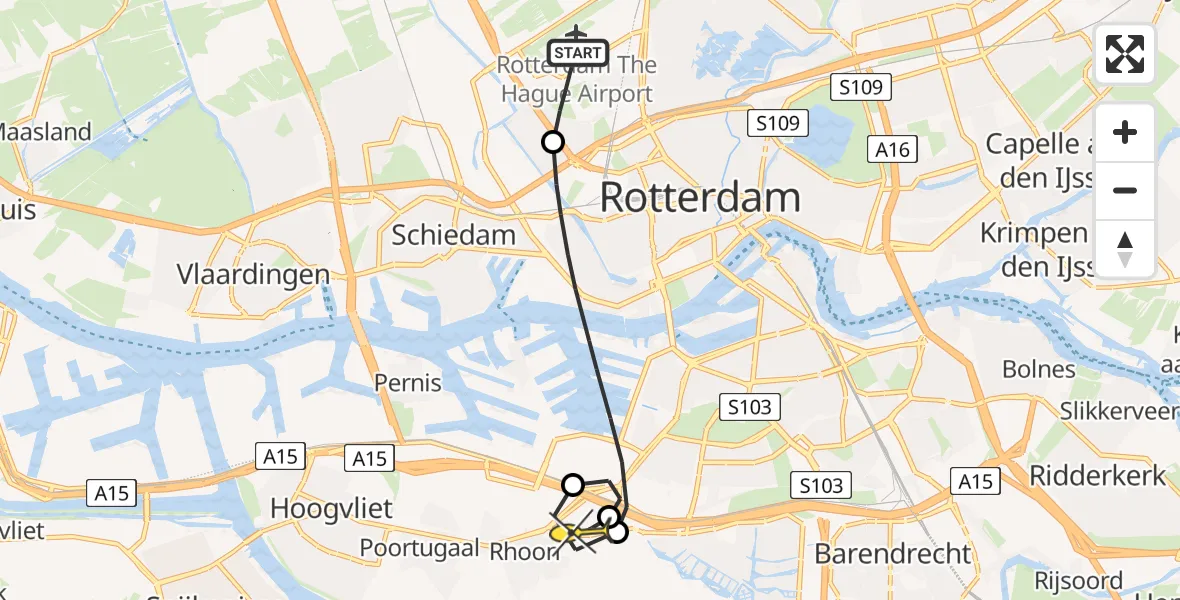 Routekaart van de vlucht: Lifeliner 2 naar Rhoon, Achterdijk