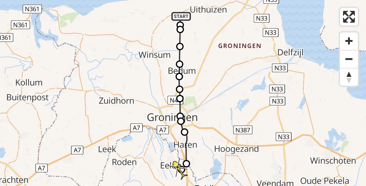 Routekaart van de vlucht: Lifeliner 4 naar Groningen Airport Eelde, Westerhornseweg