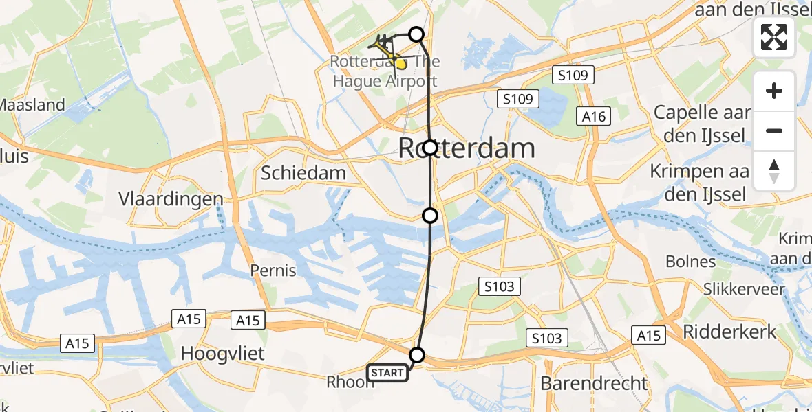 Routekaart van de vlucht: Lifeliner 2 naar Rotterdam The Hague Airport, Rotterdam-Charlois