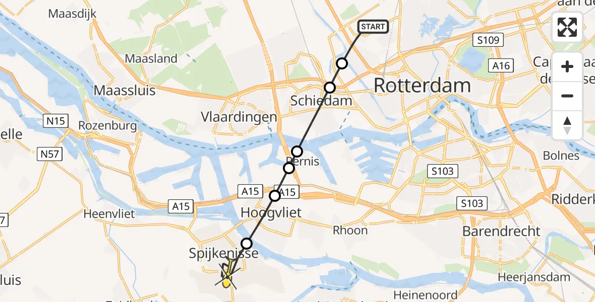 Routekaart van de vlucht: Lifeliner 2 naar Spijkenisse, Noorderlaan