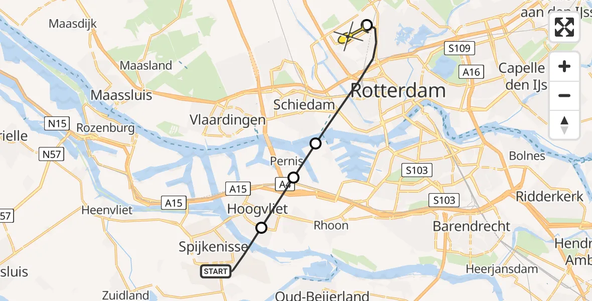 Routekaart van de vlucht: Lifeliner 2 naar Rotterdam The Hague Airport, Vlinderveen