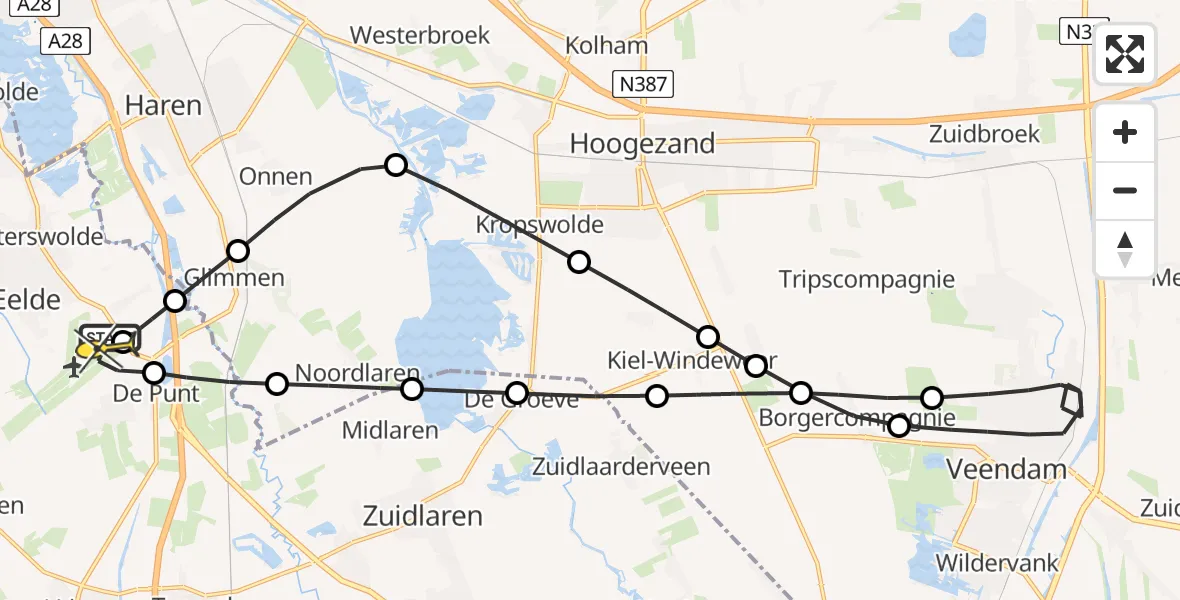 Routekaart van de vlucht: Lifeliner 4 naar Groningen Airport Eelde, Vissersweg