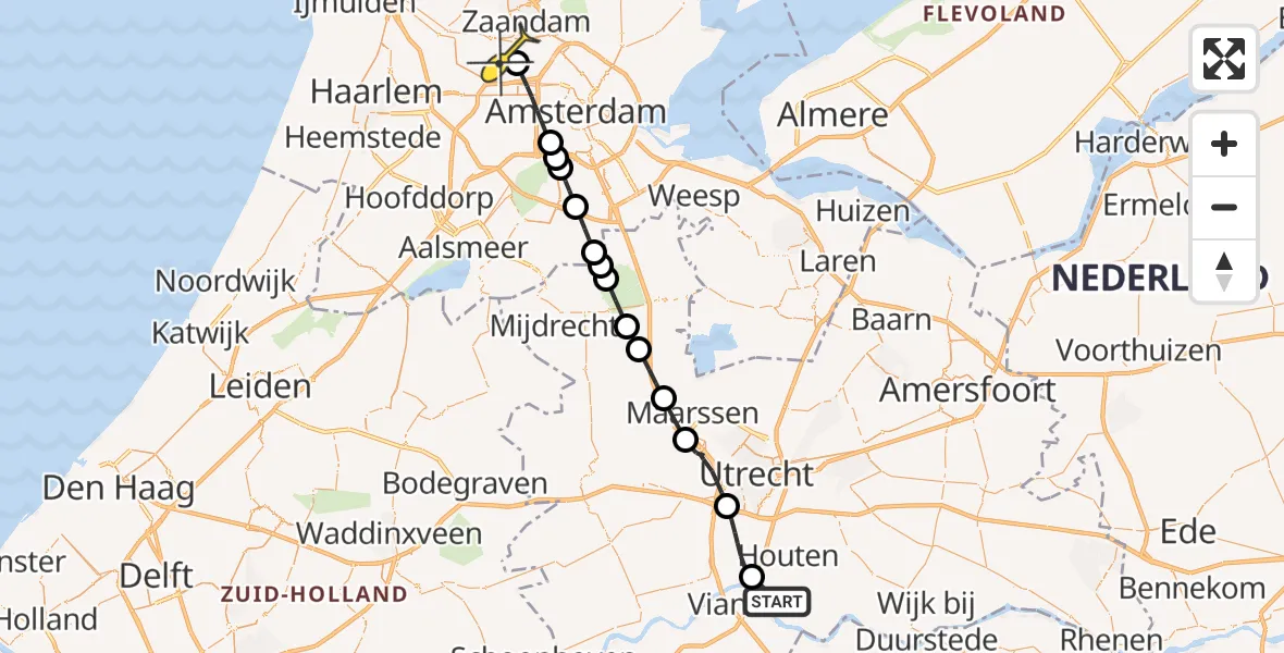 Routekaart van de vlucht: Lifeliner 1 naar Amsterdam Heliport, Lekdijk