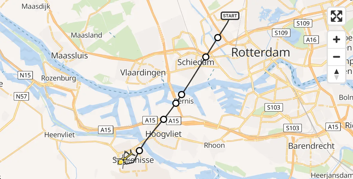 Routekaart van de vlucht: Lifeliner 2 naar Spijkenisse, Witte brug