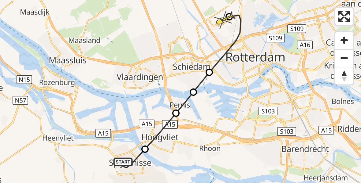 Routekaart van de vlucht: Lifeliner 2 naar Rotterdam The Hague Airport, Marrewijkpad