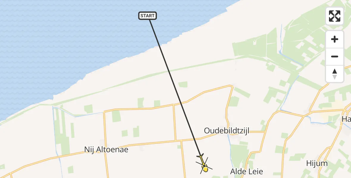 Routekaart van de vlucht: Ambulanceheli naar Oudebildtzijl, Oudebildtdijk