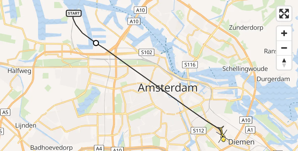 Routekaart van de vlucht: Lifeliner 1 naar Amsterdam, Corsicaweg