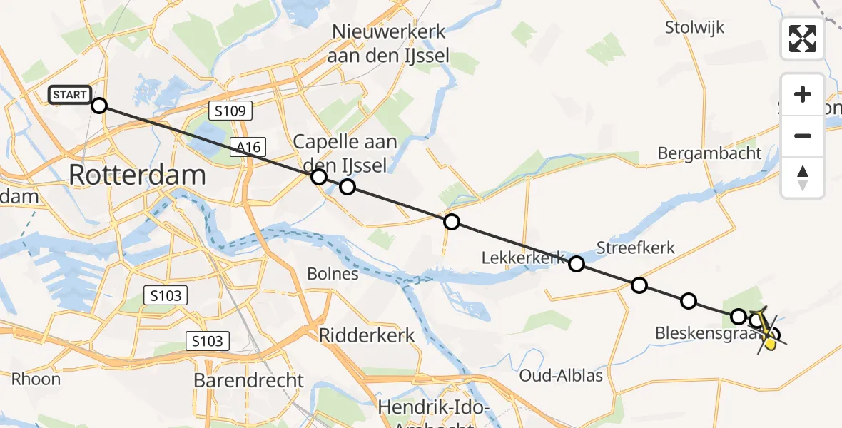 Routekaart van de vlucht: Lifeliner 2 naar Molenaarsgraaf, Van Swindenhof