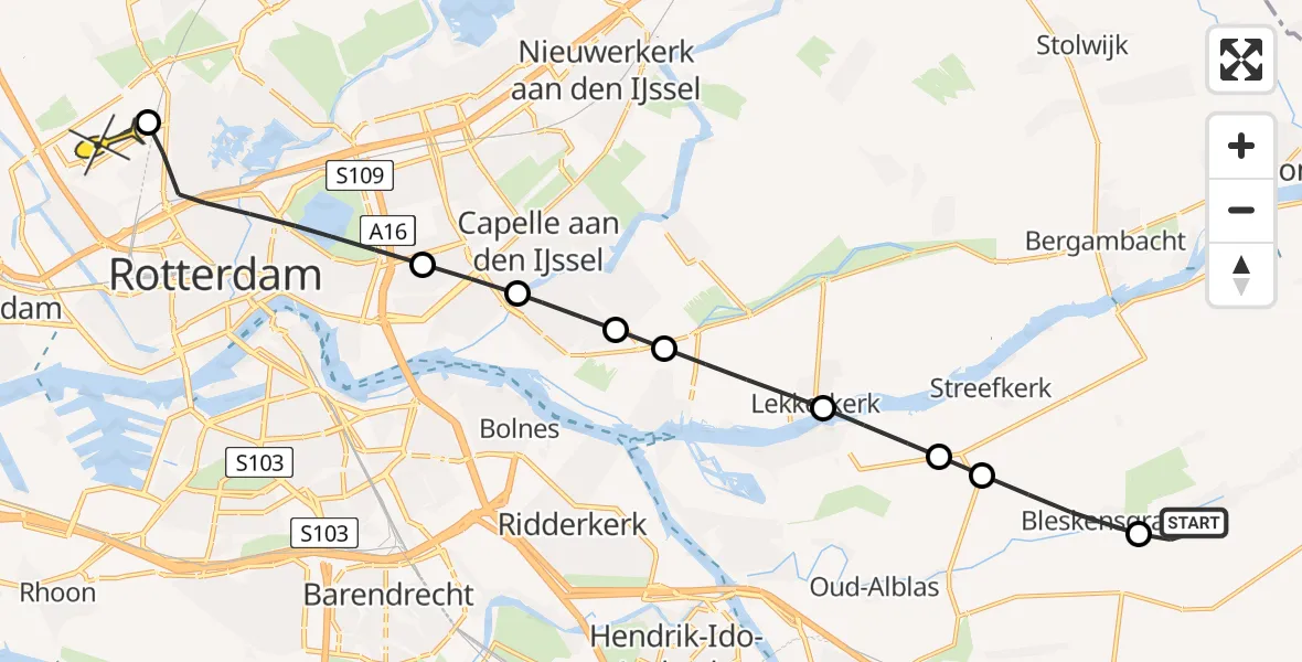 Routekaart van de vlucht: Lifeliner 2 naar Rotterdam The Hague Airport, Hofwegen