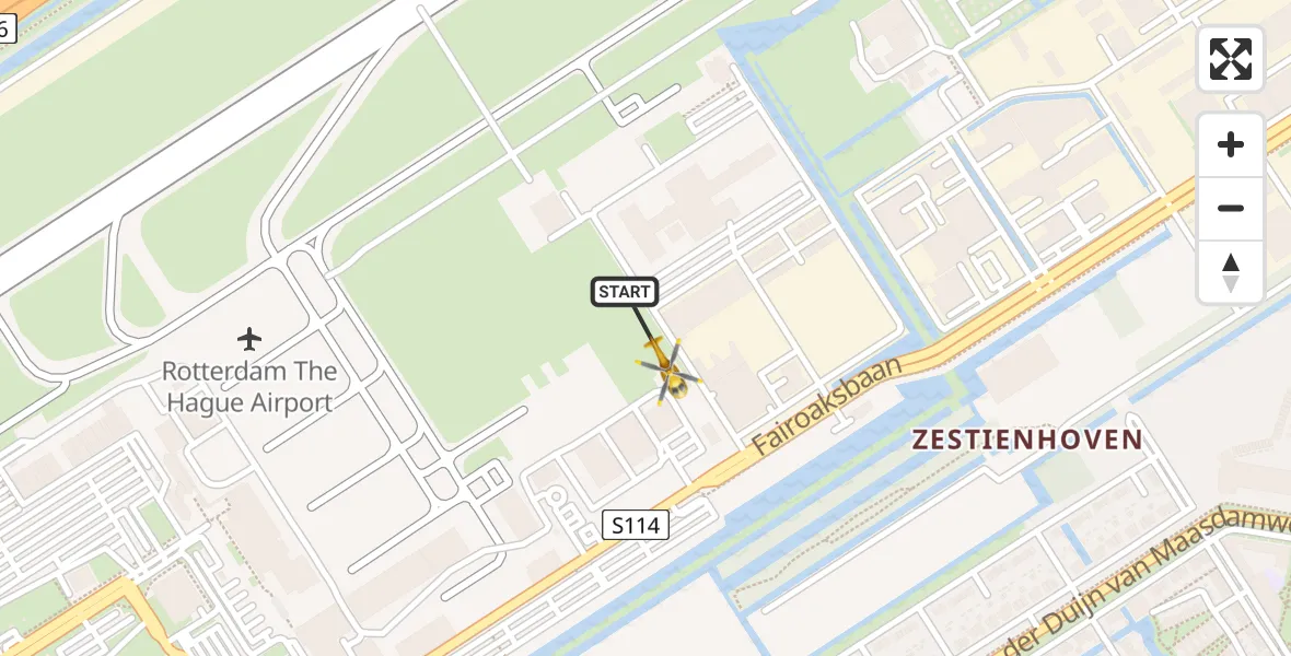 Vluchtroute Traumahelikopter Rotterdam The Hague Airport - Rotterdam The Hague Airport, 10 februari 2024, 12:27