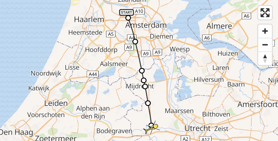 Routekaart van de vlucht: Lifeliner 1 naar Woerden, Basisweg